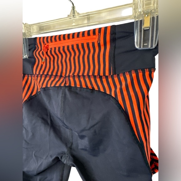 Lululemon Get Up and Glow Tights Navy Neon Orange Striped Size 4 Pockets - Picture 3 of 7